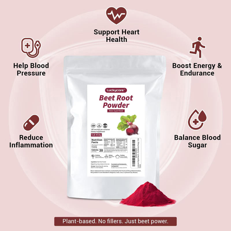 Luckycare Original Beet Root Powder | Non-GMO Beetroot Superfood | Vegan & Gluten Free | Natural Nitric Oxide Supplement | Supports Pre Workout Energy | 16oz