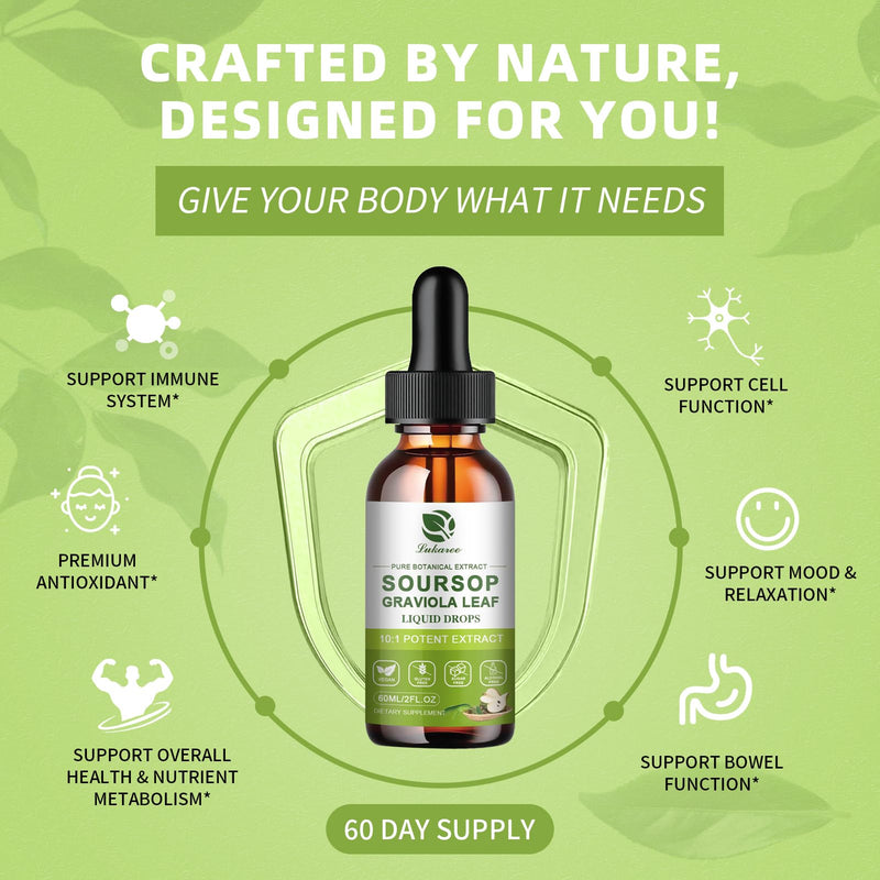 Lukaree Pure Soursop Leaf Extract Drops — 10X Concentrated Graviola, Alcohol-Free, Vegan & Non-GMO (4 fl oz)