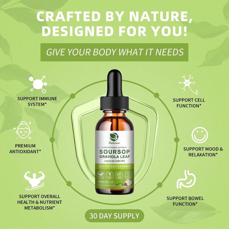 Lukaree 100% Organic Soursop Leaves Extract – 10x Concentrated Liquid Drops