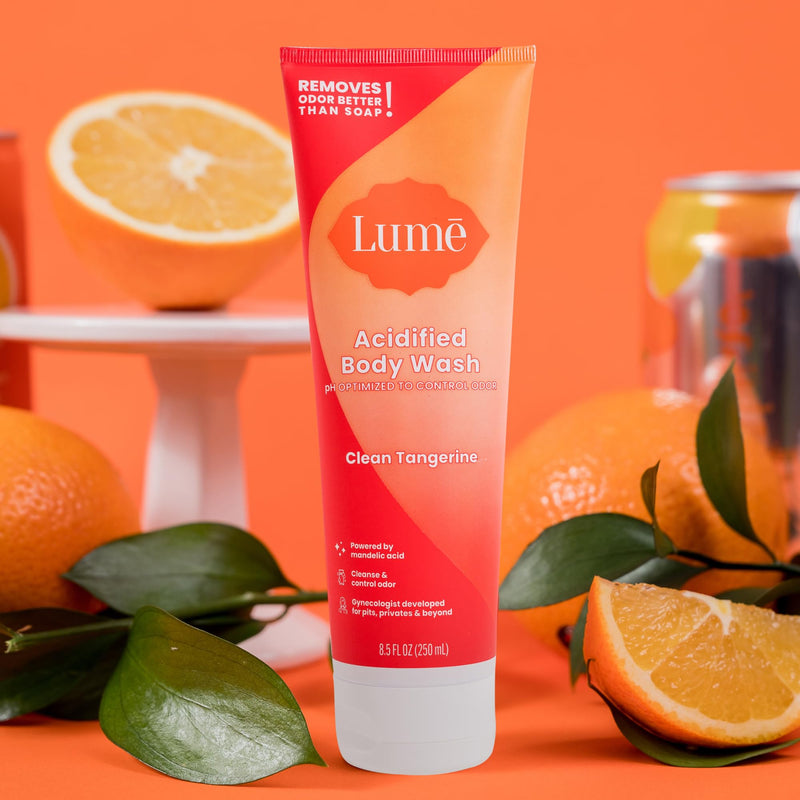 Lume Acidified Body Wash - 24 Hour Odor Control, Clean Tangerine, SLS & Paraben Free (8.5 oz Pack of 2)