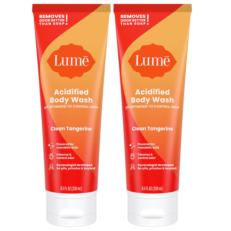 Lume Acidified Body Wash - 24 Hour Odor Control, Clean Tangerine, SLS & Paraben Free (8.5 oz Pack of 2)