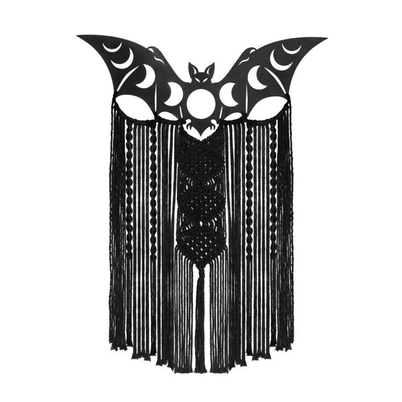 Bat Wall Hanging Gothic Macrame Triple Moon Décor