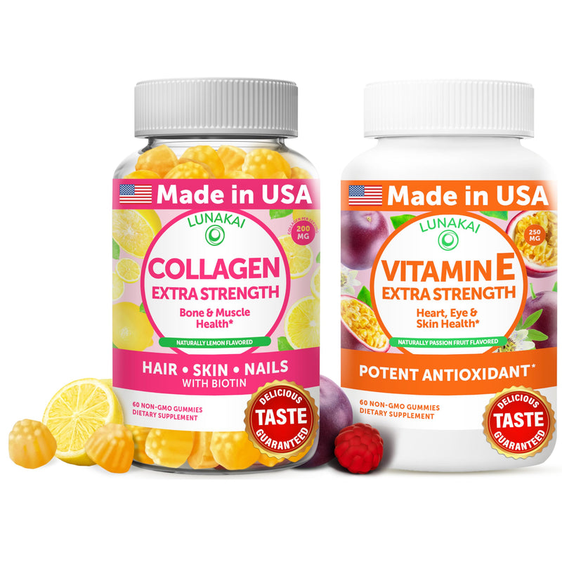 Lunakai Collagen + Vitamin E Gummies Bundle – Non-GMO, Vegan, Vitamin E 250 mg, Vitamin C 50 mg