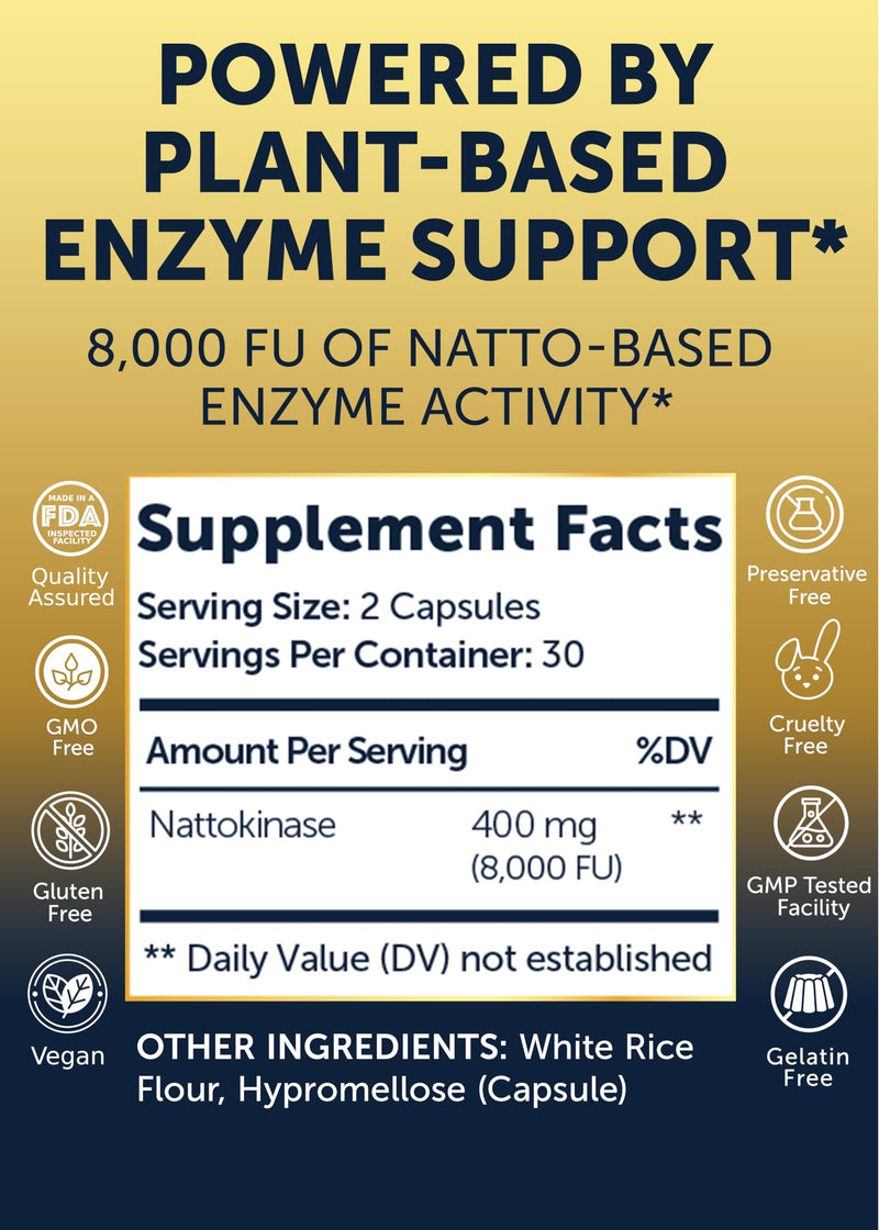 Lunakai USA Nattokinase – 8000 FU/Serving, Heart Support, 60ct, Non-GMO, Vegan