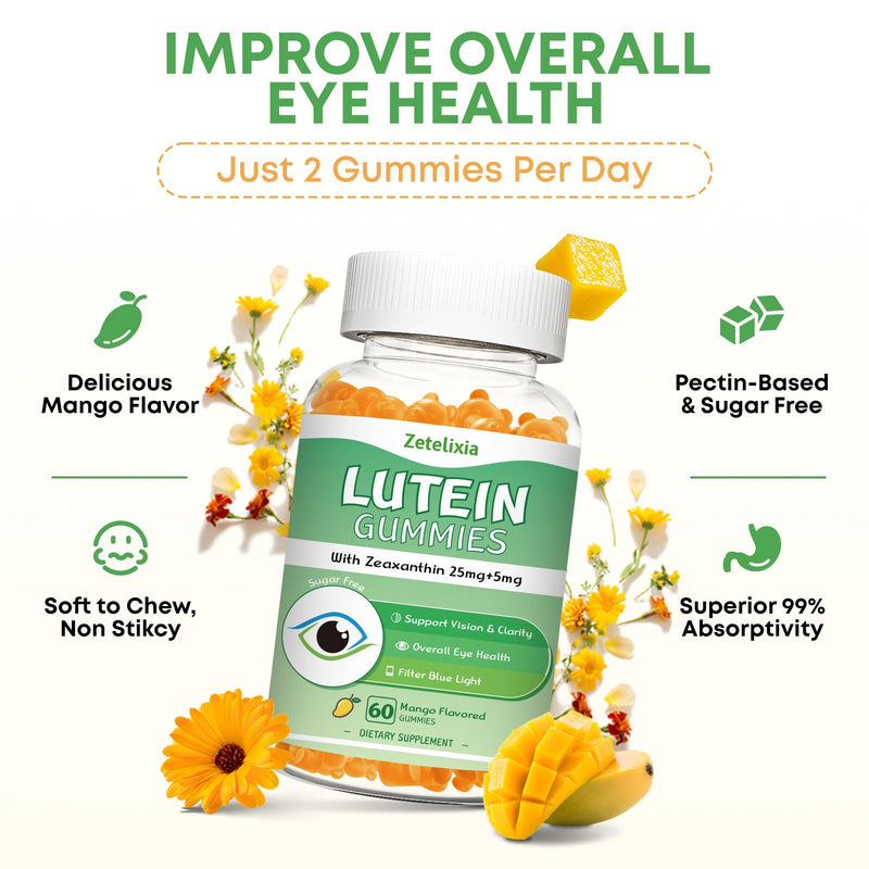2 Pack Lutein Gummies 25mg – Sugar Free Eye Health Gummies (Mango, 120 Count)