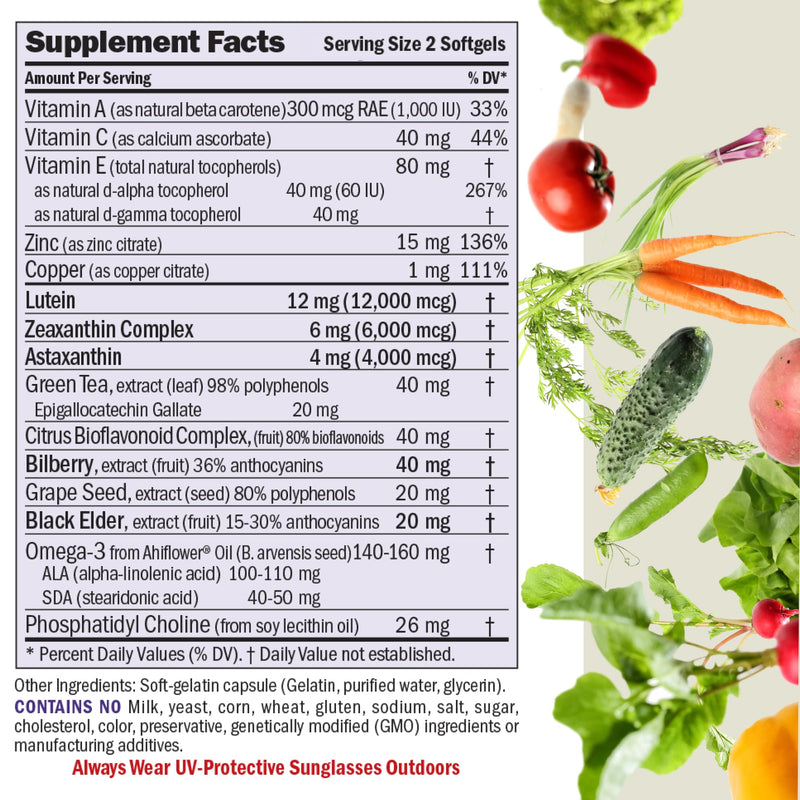 ANDREW LESSMAN Ultimate Eye Support with Astaxanthin – 60 Softgels (Lutein 12mg, Zeaxanthin 6mg, Astaxanthin 4mg, Bilberry)