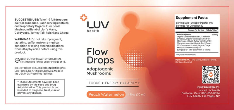 LUV health Flow Drops – Energy, Focus & Immune Support (Vegan, Made in USA)