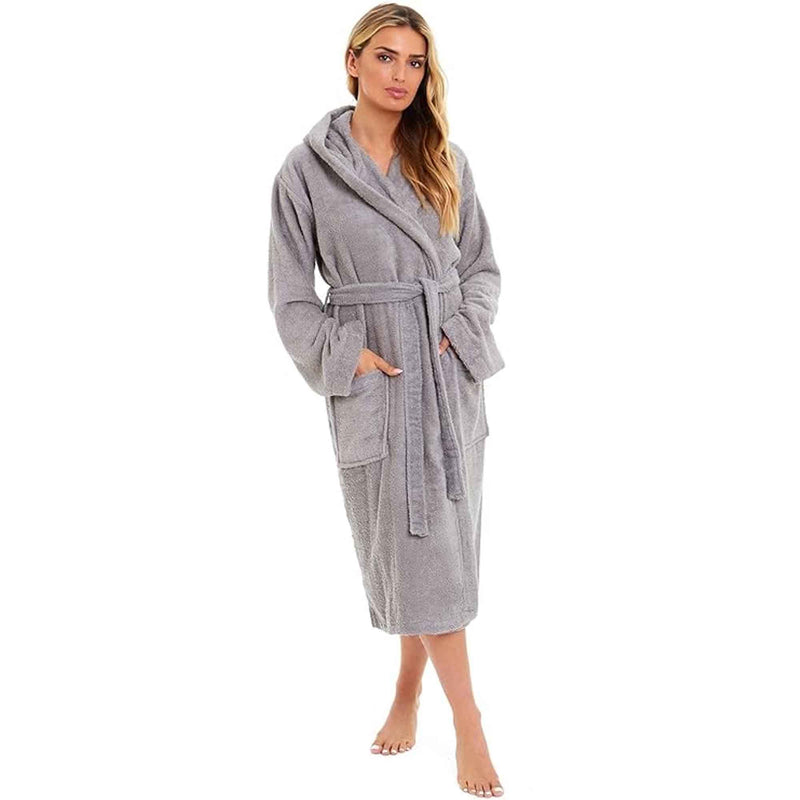 Luxurious Women's Bamboo Hooded Dressing Gown Ultra Absorbent Soft Towelling Robe for Spa Gym Home in Grey or White Sizes S to XL Daisy Dreamer