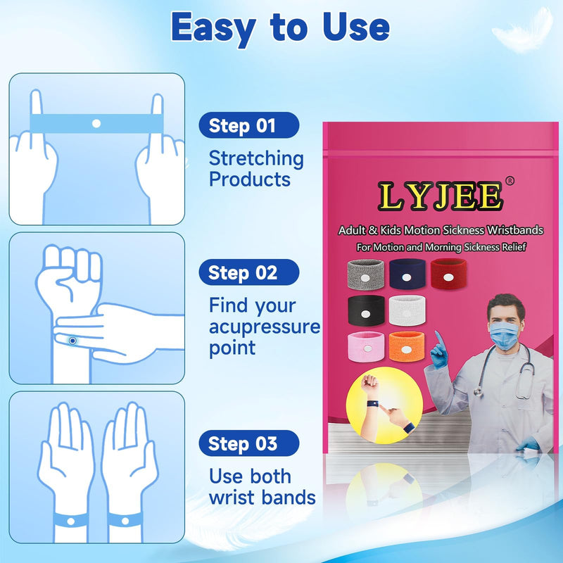 LYJEE Motion Sickness Bands – Drug-Free Nausea Relief for Adults, Kids & Pregnancy | Seasickness & Travel Wristbands
