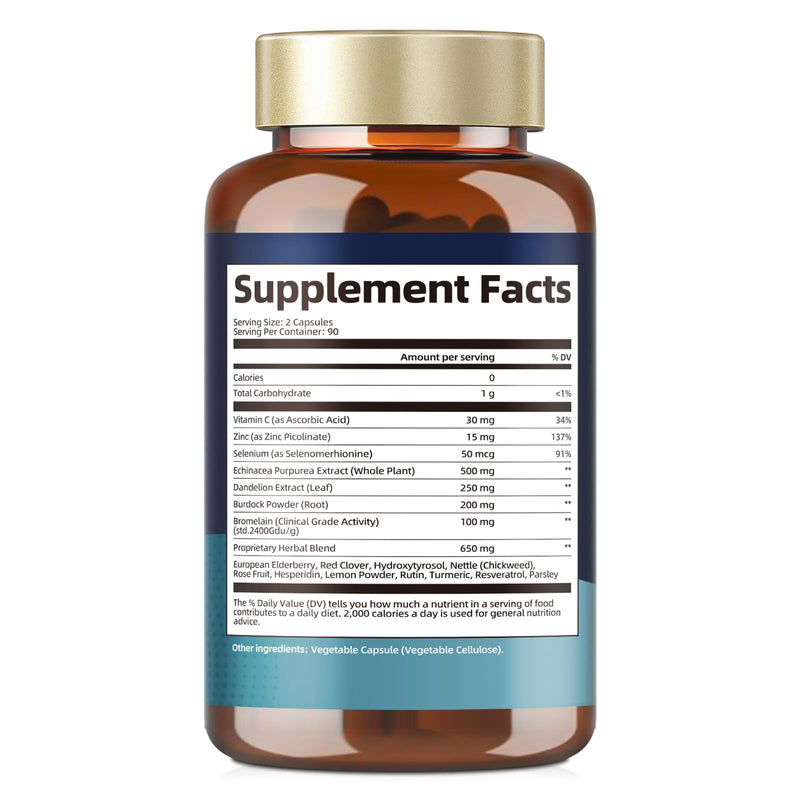 Lymphatic Drainage Supplements - Reduce Lymph Swelling with Echinacea, Dandelion, Burdock, Bromelain, Vitamin C, Zinc, Selenium, Proprietary Herbal Blend, Lymph MD System Support, 180 Counts