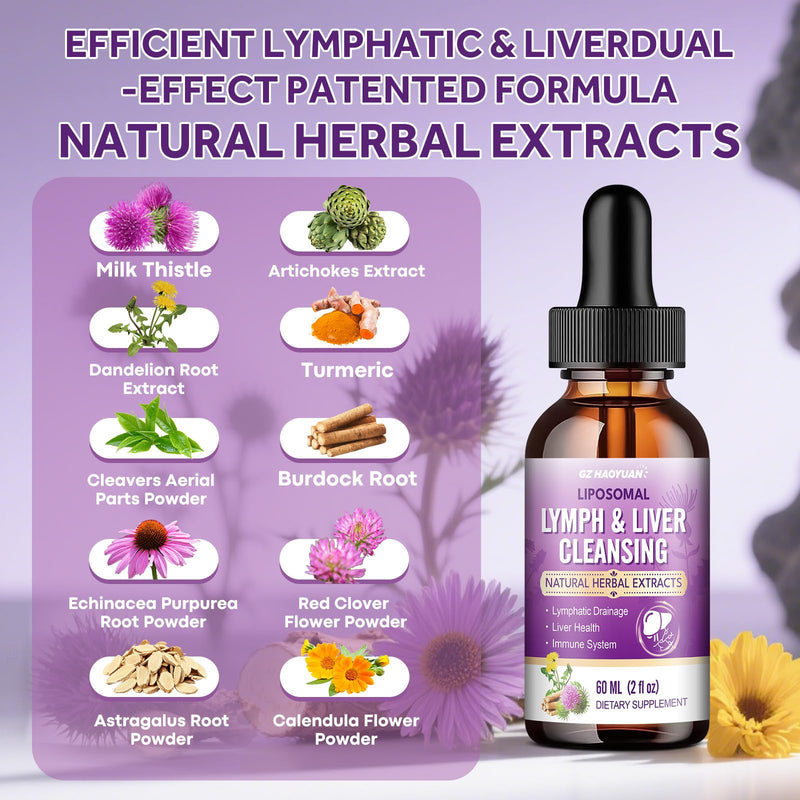 Lymphatic Drainage & Liver Cleanse Drops | Liposomal Milk Thistle, Artichoke, Turmeric | Vegan 2 Fl Oz