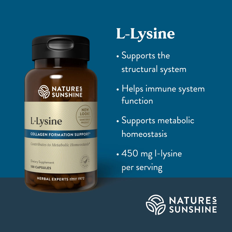 L-Lysine 100 Capsules - Nature's Sunshine | Essential Amino Acids (474 mg L-Lysine HCl)