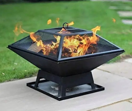 Metal Square Firepit Table Backyard Patio Garden Stove Wood Burning Fire Pit