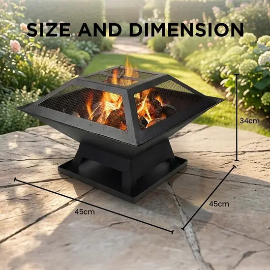 Metal Square Firepit Table Backyard Patio Garden Stove Wood Burning Fire Pit