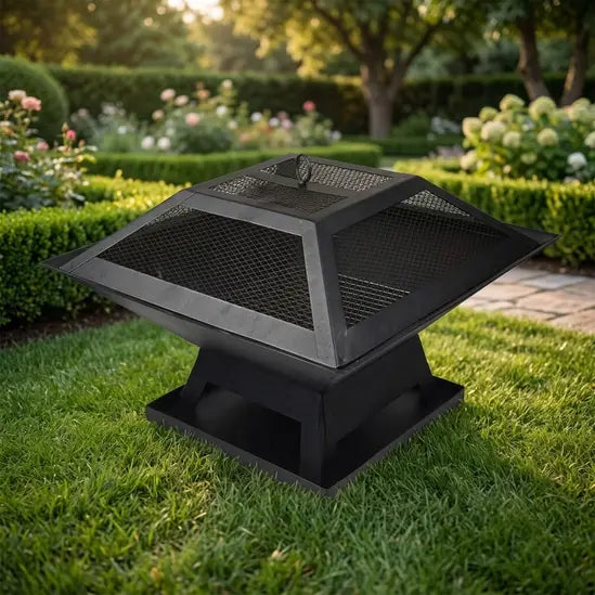 Metal Square Firepit Table Backyard Patio Garden Stove Wood Burning Fire Pit