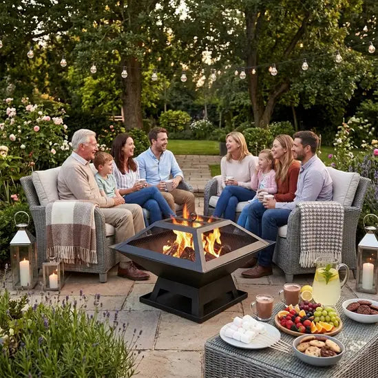 Metal Square Firepit Table Backyard Patio Garden Stove Wood Burning Fire Pit