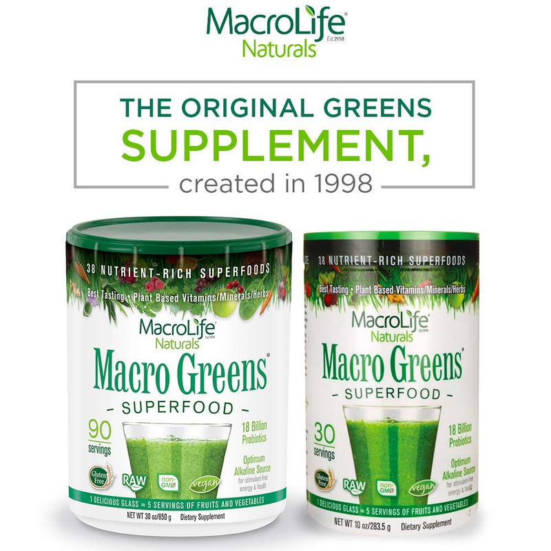 MacroLife Naturals Macro Greens Powder – 38-in-1 Superfood, Probiotics & Digestive Support | 10oz