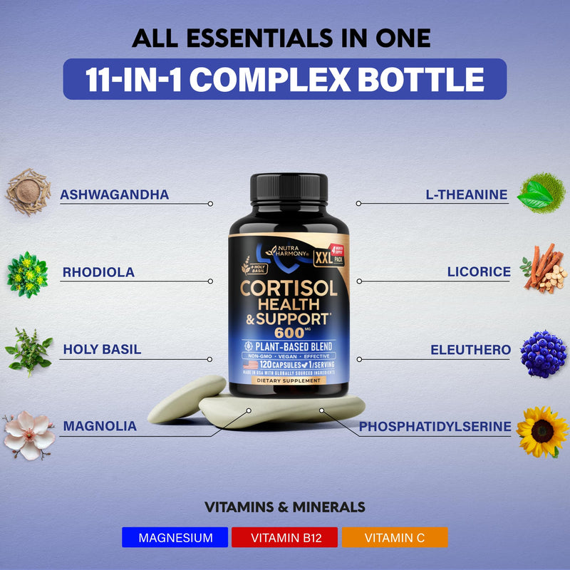 Cortisol Support for Women – Plant-Based Balance (Ashwagandha, Rhodiola, L-Theanine) | Nutraharmony