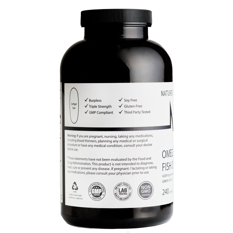 Triple Strength Omega-3 Fish Oil 4200mg – Burpless, Wild-Caught, Lemon | 240 Softgels