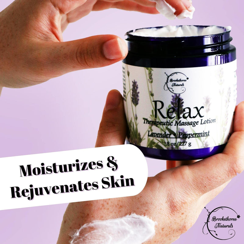 Relax Therapeutic Massage Lotion – All Natural with Lavender & Peppermint Oils | Brookethorne Naturals 8oz