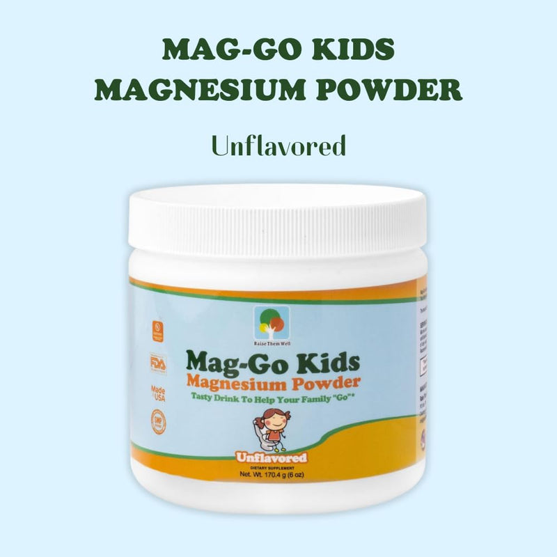 Raise Them Well Mag-Go Kids Magnesium Powder – Constipation Relief (Unflavored) | 140 Servings