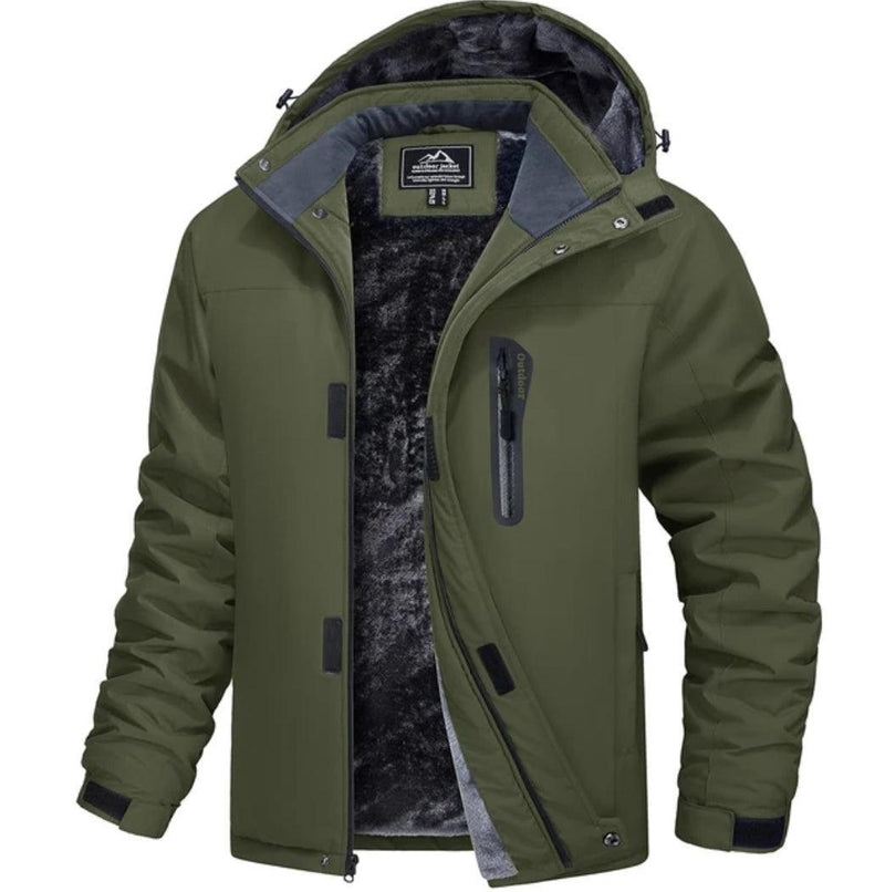MAGCOMSEN Men's Fleece Thicken Jackets Waterproof Shell Hooded Coats Multi-pockets Winter Hiking Skiing Travel Jacket
