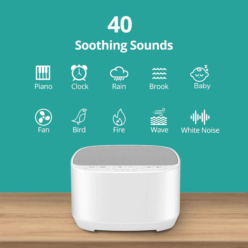 Magicteam Sleep Sound Machine – 40 Soothing Sounds, Memory Function, 32 Volume Levels, AC/USB