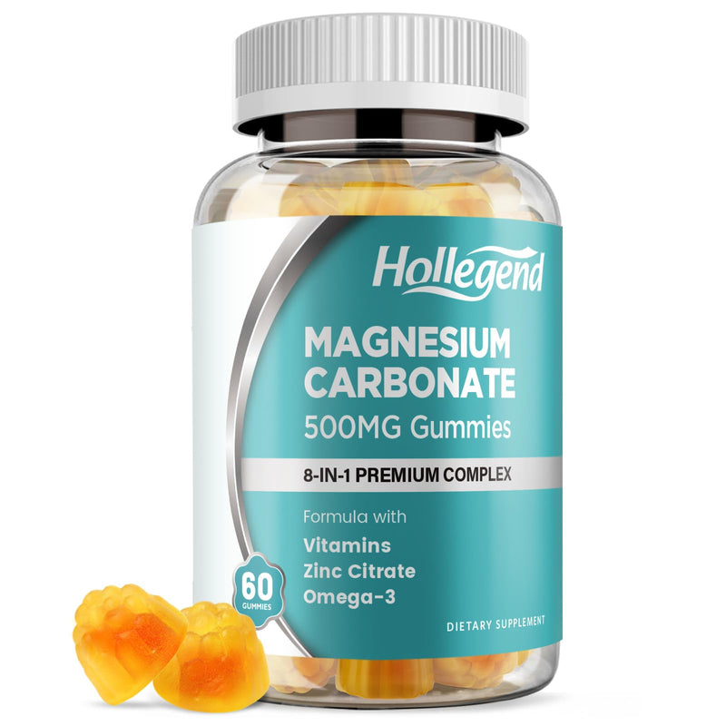 Magnesium Carbonate Gummies 500mg Complex with D3 & K2 – Sugar Free Mango Flavor, 60 Count