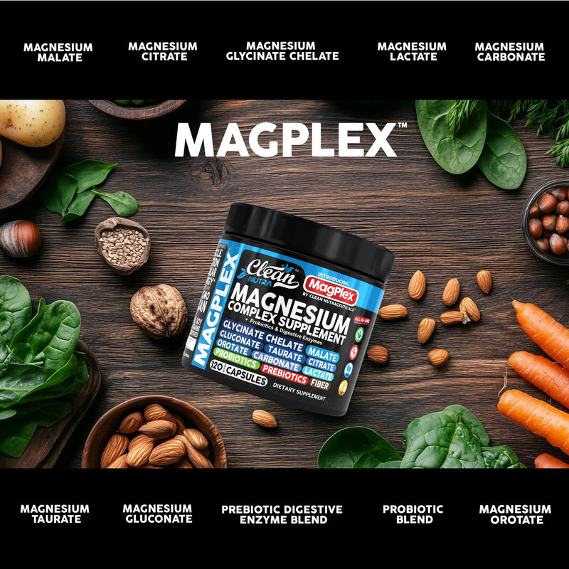8in1 Magnesium Supplement Complex | Clean Nutra Magplex Glycinate, Citrate, Malate & Probiotics