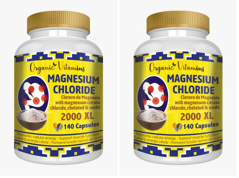 Magnesium Chloride 140 Capsules - High Absorption Mg (Citrate, Chelated & Oxide) - Non-GMO Pack of 2