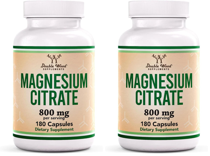 Magnesium Citrate 800mg – 180 Capsules | Digestion & Constipation Support | Vegan, Non-GMO | Double Wood Supplements (Pack of 2)