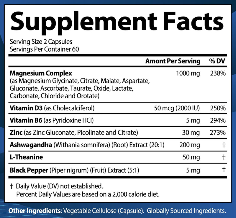 Magnesium Complex 12-in-1 1000mg | Sleep & Stress Support | USA (120 Capsules)