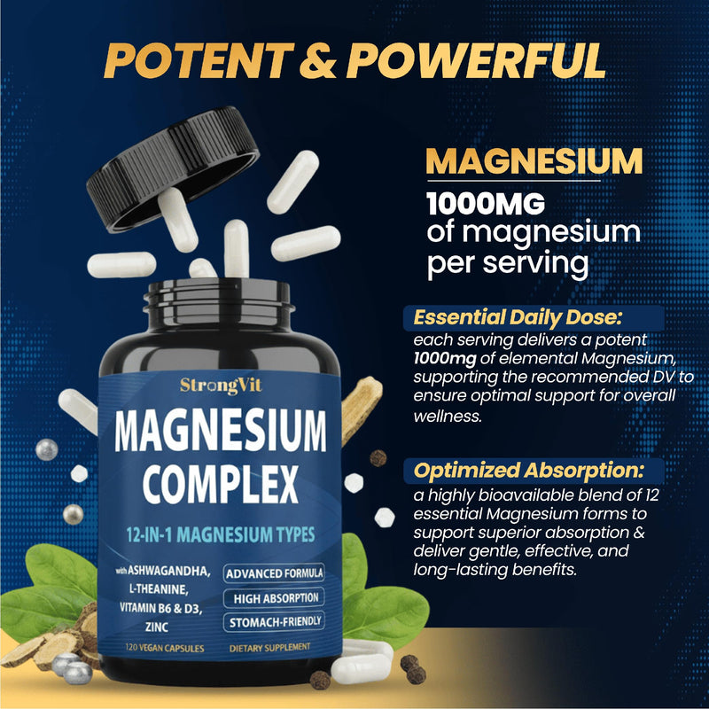 Magnesium Complex 12-in-1 1000mg | Sleep & Stress Support | USA (120 Capsules)