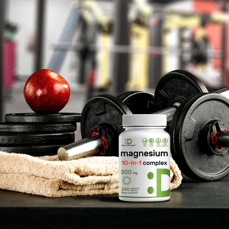 DEAL SUPPLEMENT Magnesium Complex 500mg – 480 Veggie Capsules | 10-in-1 Chelated Magnesium