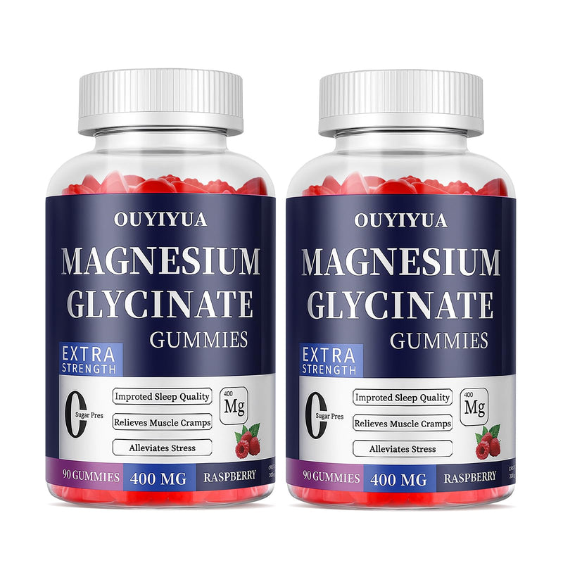 OUYIYUA Magnesium Glycinate 400mg Gummies - Sugar Free with Vitamin D & B6 | 2 Pack
