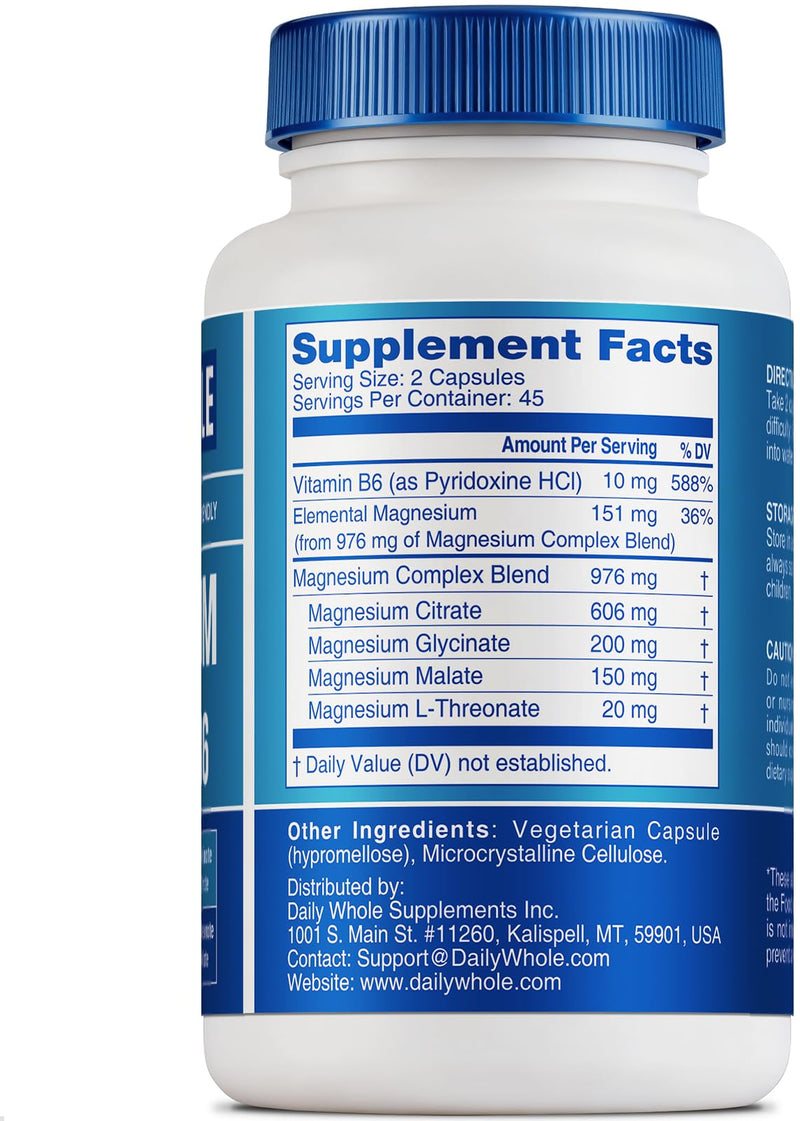 Magnesium Glycinate 4-in-1 Complex for Women – 976mg Magnesium + Vitamin B6 | Gluten Free, Non-GMO