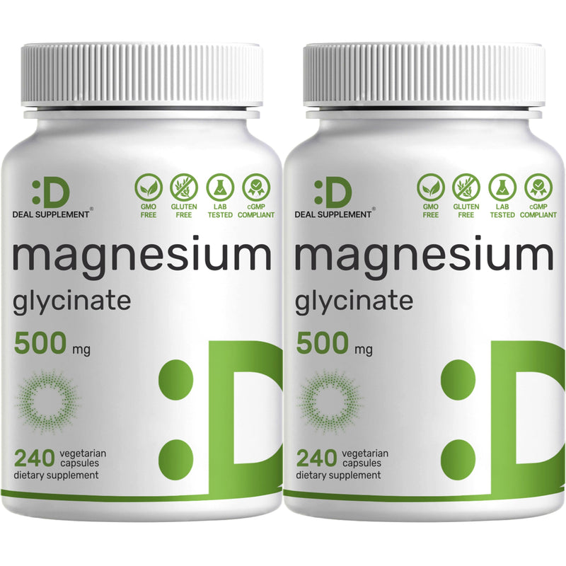 2 Pack Magnesium Glycinate 500mg | 480 Veggie Capsules | Chelated for Easy Absorption