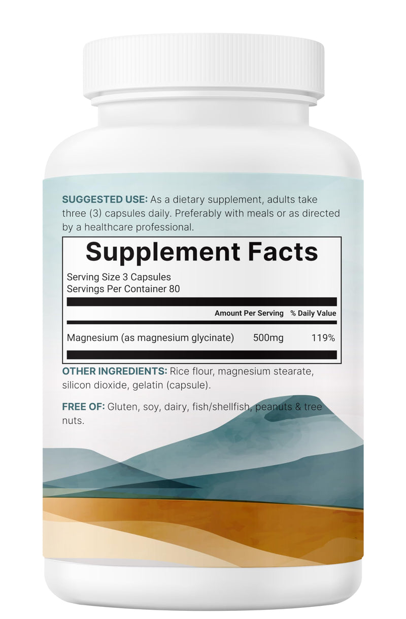 Magnesium Glycinate 500mg - 240 Capsules | 100% Chelated | Non-GMO
