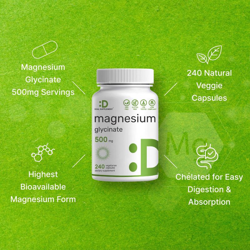 2 Pack Magnesium Glycinate 500mg | 480 Veggie Capsules | Chelated for Easy Absorption