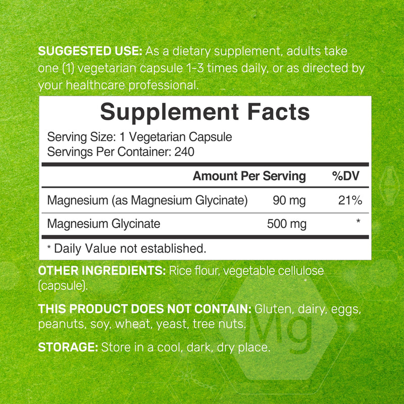 2 Pack Magnesium Glycinate 500mg | 480 Veggie Capsules | Chelated for Easy Absorption