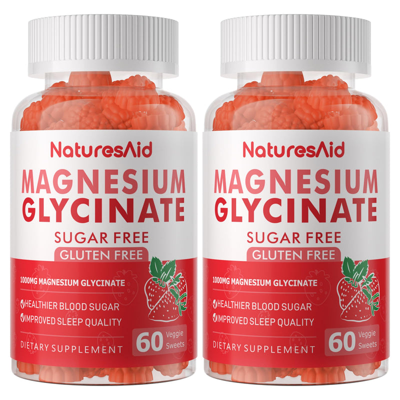 Magnesium Glycinate Gummies 1000mg - Sugar Free Calm Mood & Sleep Support (120 Strawberry Gummies) - 2 Pack