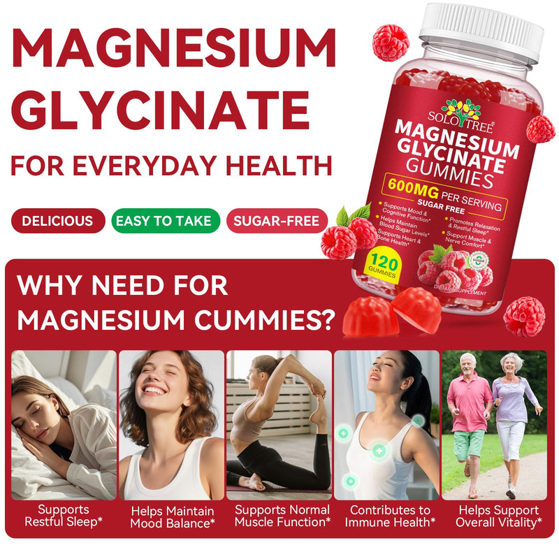 Magnesium Glycinate Gummies with L-Threonate – 120 Count, 600 mg per Serving, Sugar Free, High Absorption