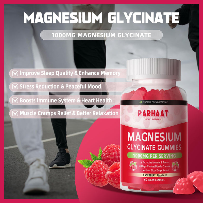 Magnesium Glycinate Gummies Raspberry - Sugar Free Magnesium Potassium Supplement with Vitamin D, B6, CoQ10 | 60 Chews