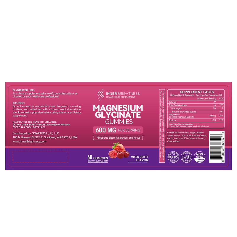 Inner Brightness Magnesium Glycinate Plus Gummies – 860mg | Sugar-Free, Gluten-Free, Non-GMO (120 Count)