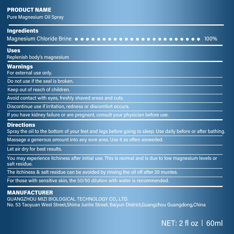Pure Magnesium Oil Spray | Mg Oil for Feet – 2 oz / 60 ml