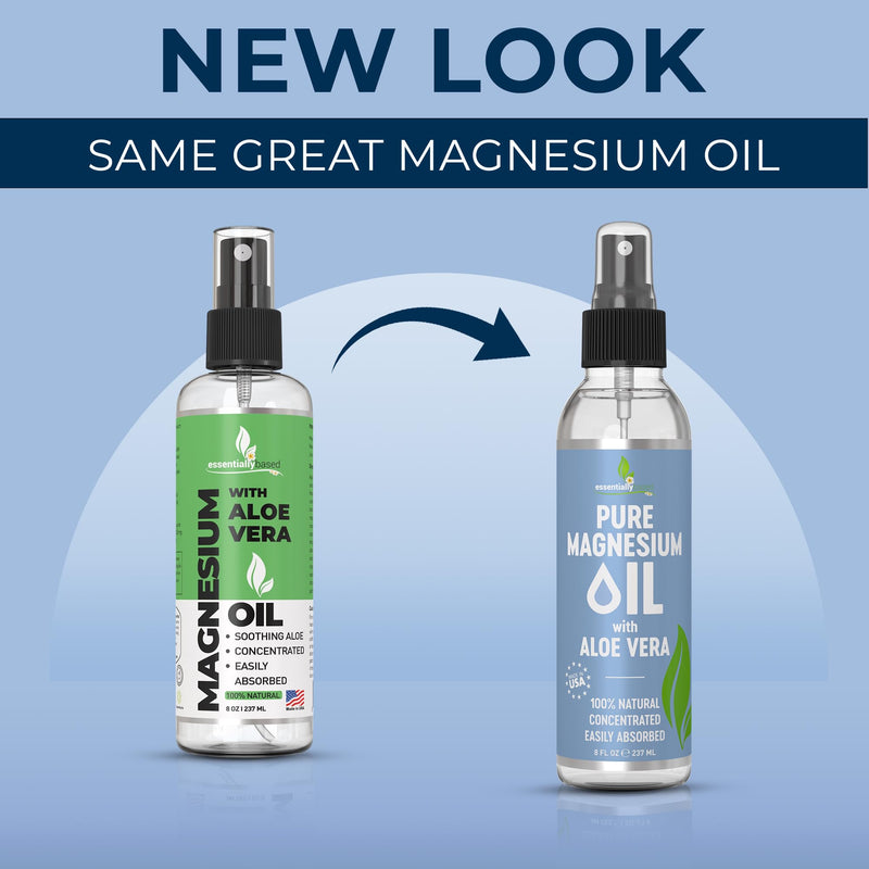 Pure Magnesium Oil Spray with Aloe Vera 8oz - Topical Magnesium Spray - Less Itchy - 100% Organic Oil - Made in USA