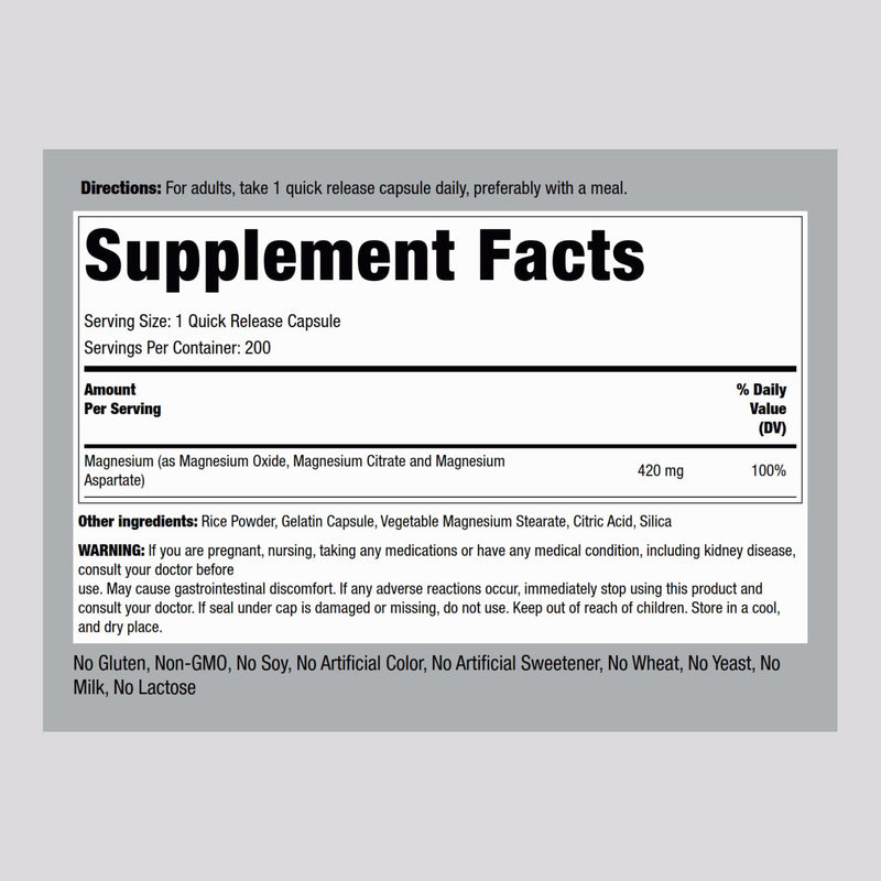 Piping Rock Triple Magnesium Complex 420 mg | 200 Capsules | Pack of 2