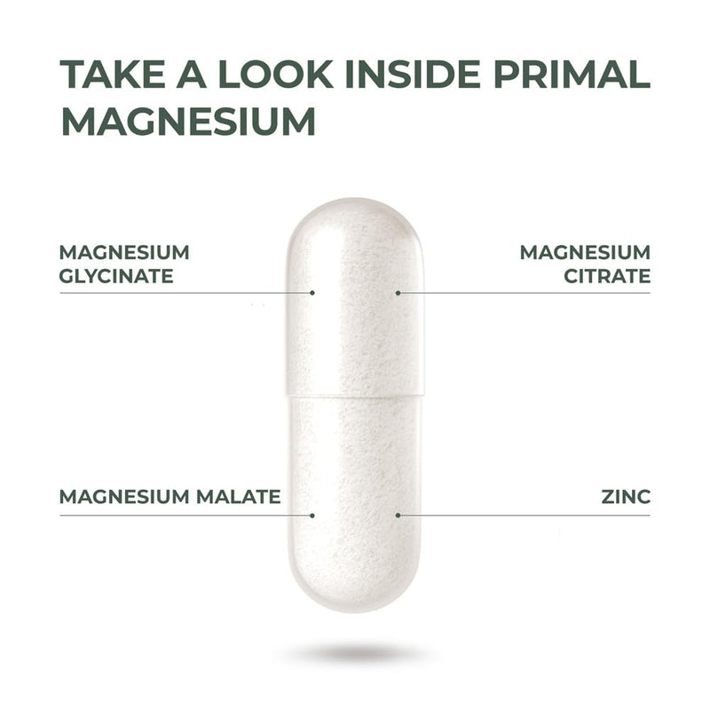 Magnesium Supplement Complex 310mg by Primal Harvest – Glycinate, Citrate, Malate & Zinc | 120 Capsules