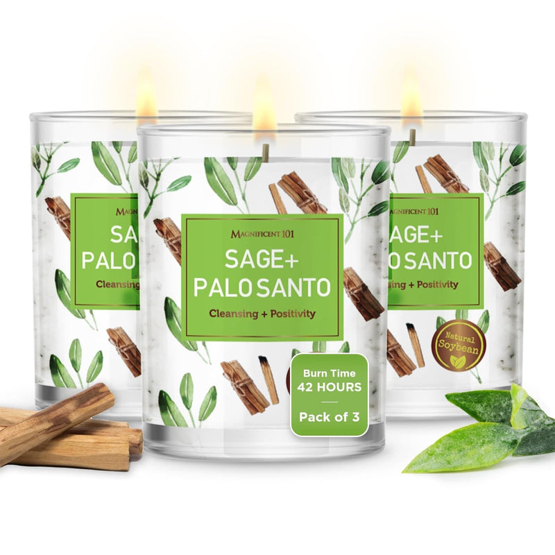 Magnificent 101 Sage & Palo Santo Candle Set – 3-Pack, 3.5 oz, 42h Burn