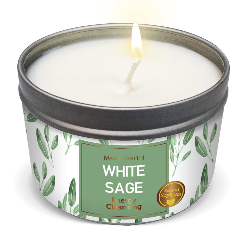 Magnificent 101 White Sage Candle - 6oz, 35h Burn, Soy Wax